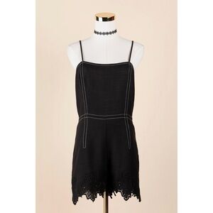 Sz M Zara Black & White Top Stitched Lace Spaghetti Strap Romper GUC